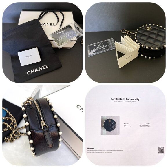 Chanel Matelasse round Pearl Chain Lambskin Shoulder Crossbody Bag - Picture 11 of 16